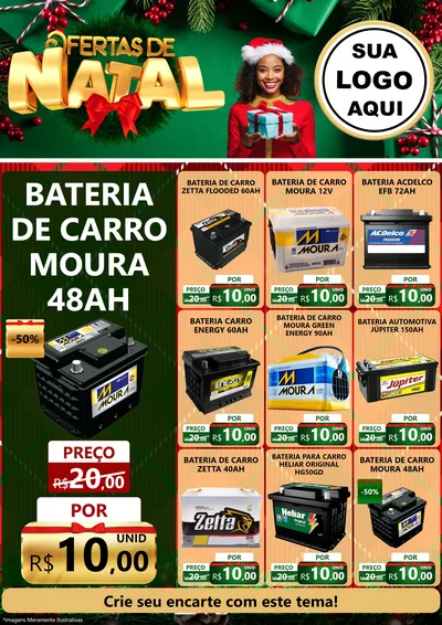 Modelo de Encarte para Encarte A4 Vertical com o tema Ofertas de Natal para Baterias Elétricas