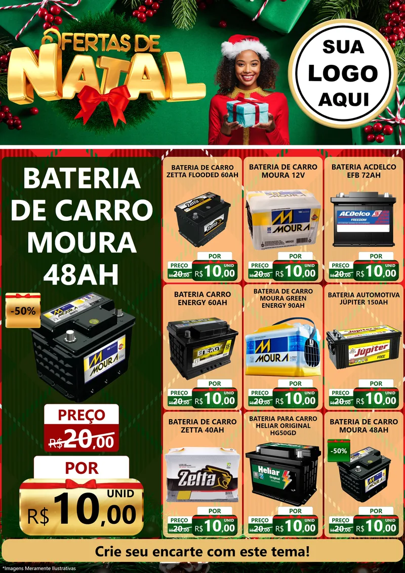 Modelo de Encarte para Encarte A4 Vertical com o tema Ofertas de Natal para Baterias Elétricas