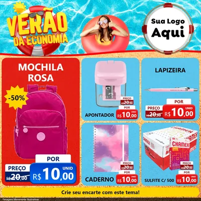Modelo de Rede Social para Feed Facebook com o tema Verão da Economia para Papelaria