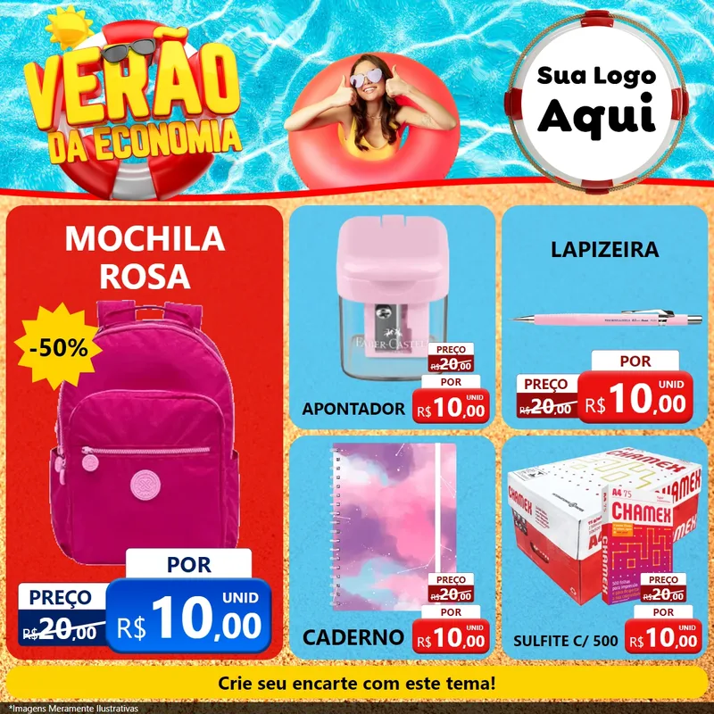 Modelo de Rede Social para Feed Facebook com o tema Verão da Economia para Papelaria
