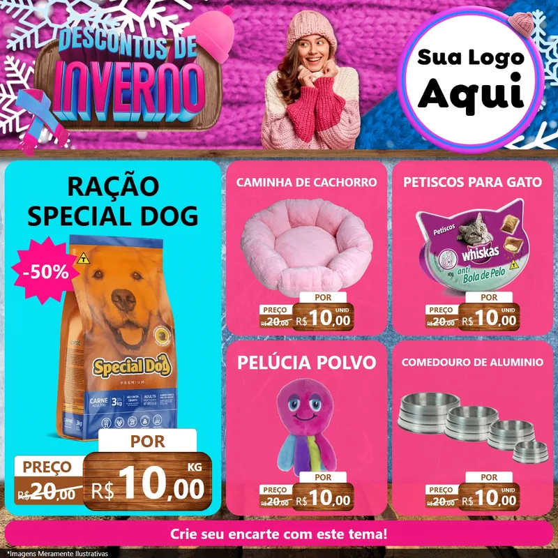 Modelo de Rede Social para Feed Facebook com o tema Descontos de Inverno para Pet Shop