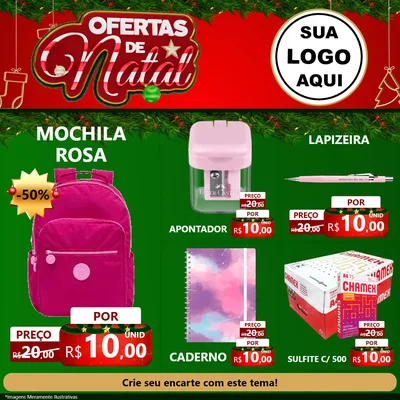Modelo de Rede Social para Feed Facebook com o tema Ofertas de Natal para Papelaria