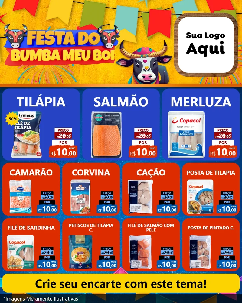Modelo de Rede Social para Feed Instagram com o tema Festa do Bumba Meu Boi para Peixaria