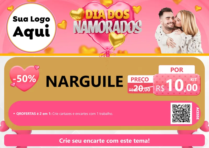Modelo de Cartaz para Cartaz A4 Horizontal com o tema Dia dos Namorados para Tabacaria