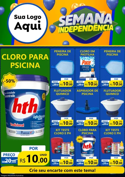 Modelo de Encarte para Encarte A4 Vertical com o tema Semana da Independência para Produtos para Piscina