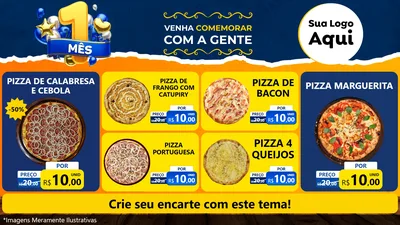 Modelo de TV para TV Horizontal com o tema Um Mês de Aniversário para Pizzaria