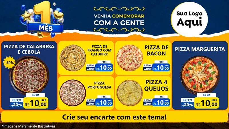 Modelo de TV para TV Horizontal com o tema Um Mês de Aniversário para Pizzaria