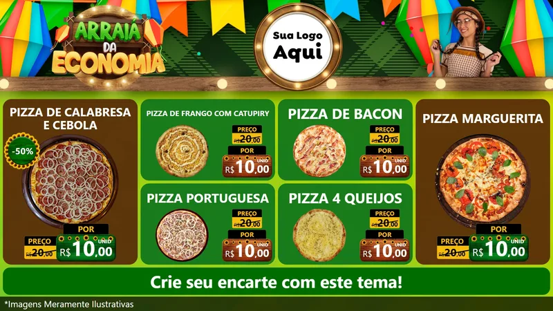 Modelo de TV para TV Horizontal com o tema Arraiá de Economia para Pizzaria