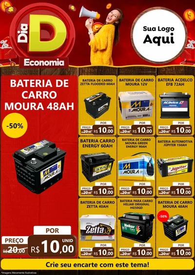 Modelo de Encarte para Encarte A4 Vertical com o tema Dia D Economia para Baterias Elétricas