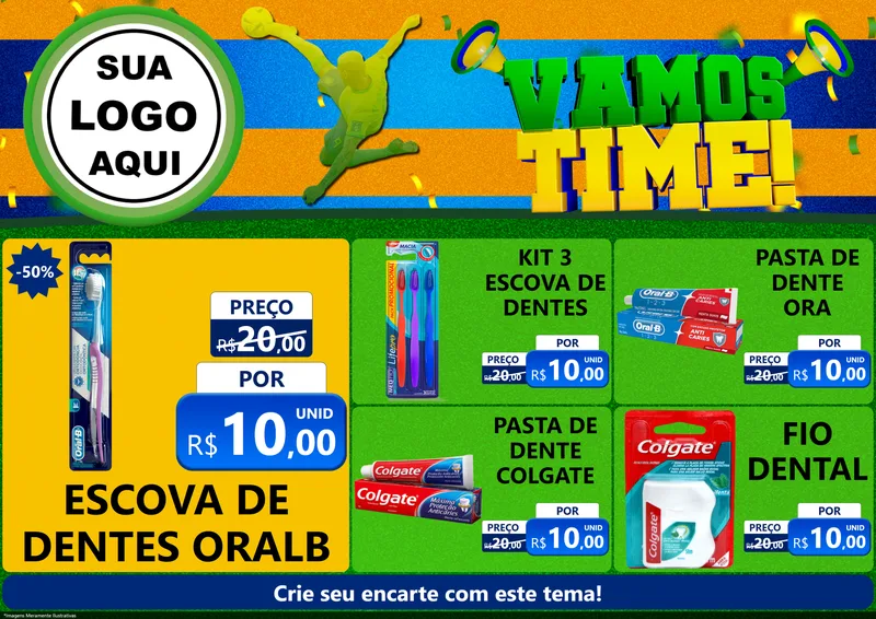 Modelo de Encarte para Encarte A4 Horizontal com o tema Vamos Time! para Higiene Pessoal