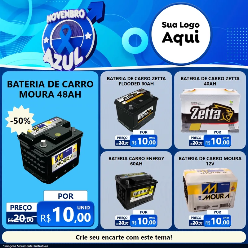 Modelo de Rede Social para Feed Facebook com o tema Novembro Azul para Baterias Elétricas