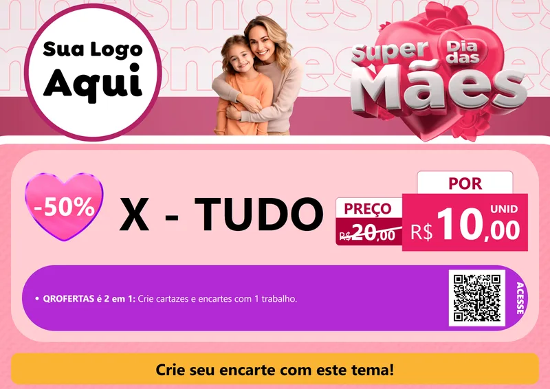 Modelo de Cartaz para Cartaz A4 Horizontal com o tema Super Dia Das Mães para Hamburgueria