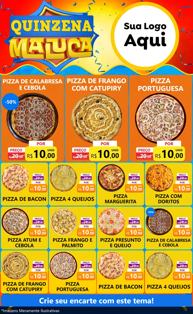 Modelo de Encarte para Encarte Grande com o tema Quinzena Maluca para Pizzaria