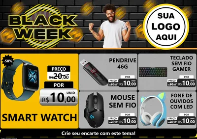 Modelo de Encarte para Encarte A4 Horizontal com o tema Black Week para Informática
