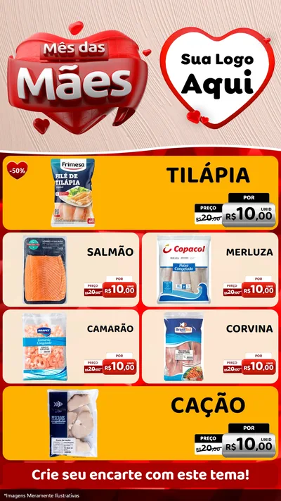 Modelo de TV para TV Vertical com o tema Mês das Mães para Peixaria