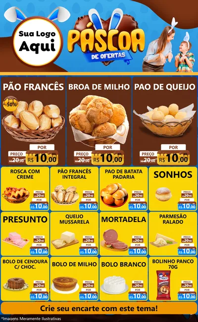 Modelo de Encarte para Encarte Grande com o tema Páscoa de Ofertas para Padaria