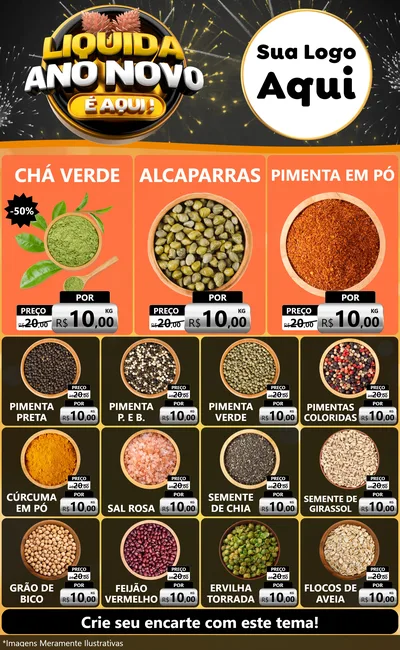 Modelo de Encarte para Encarte Grande com o tema Liquida Ano Novo É Aqui! para Produtos Naturais