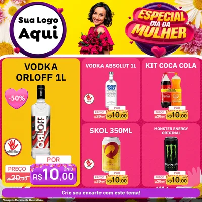 Modelo de Rede Social para Feed Facebook com o tema Especial Dia da Mulher para Distribuidora de bebidas