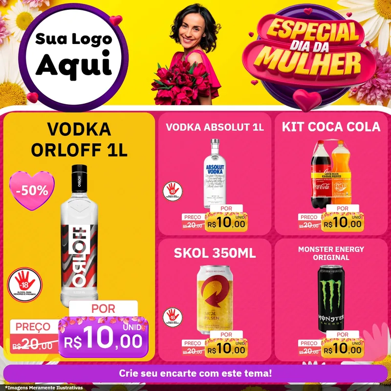 Modelo de Rede Social para Feed Facebook com o tema Especial Dia da Mulher para Distribuidora de bebidas