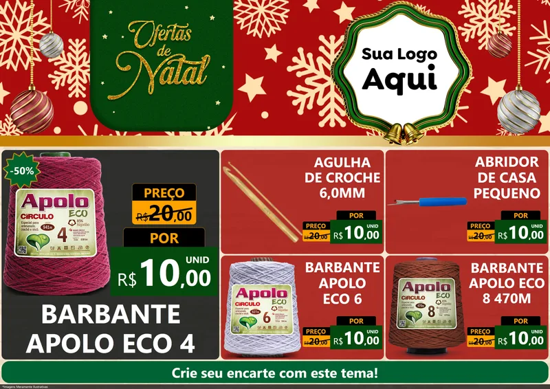 Modelo de Encarte para Encarte A4 Horizontal com o tema Natal de Ofertas para Armarinho e Aviamentos