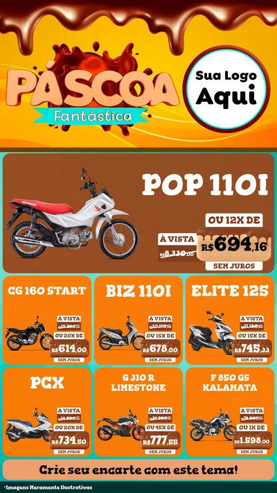 Modelo de Rede Social para Stories com o tema Páscoa Fantástica para Concessionaria de Motos