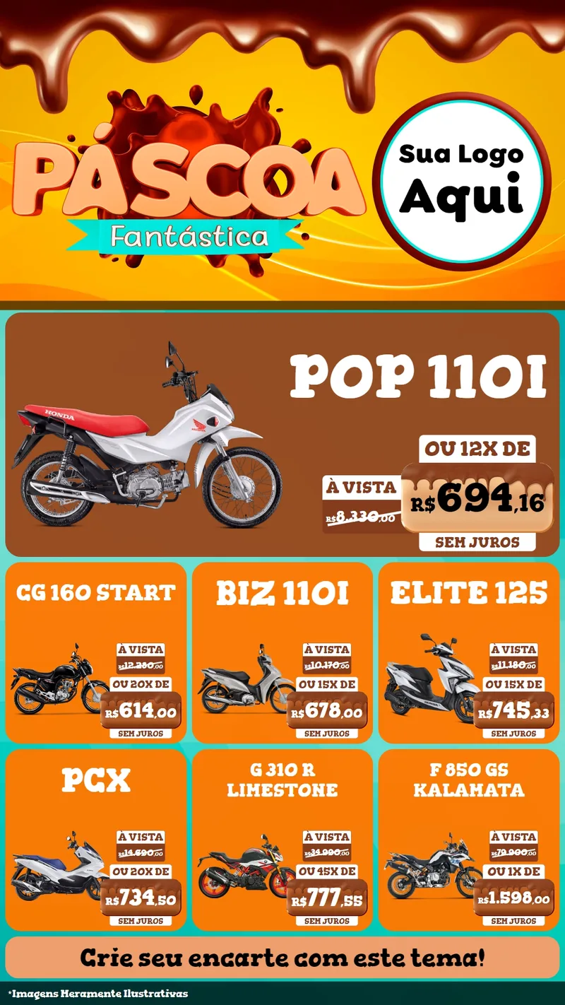 Modelo de Rede Social para Stories com o tema Páscoa Fantástica para Concessionaria de Motos