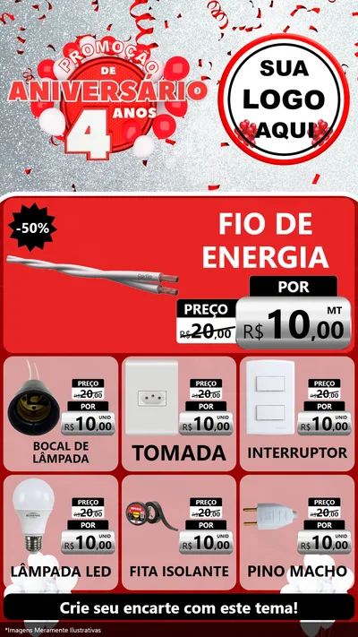 Modelo de Rede Social para Stories com o tema Promoção de Aniversário - 4 Anos para Materiais Elétricos