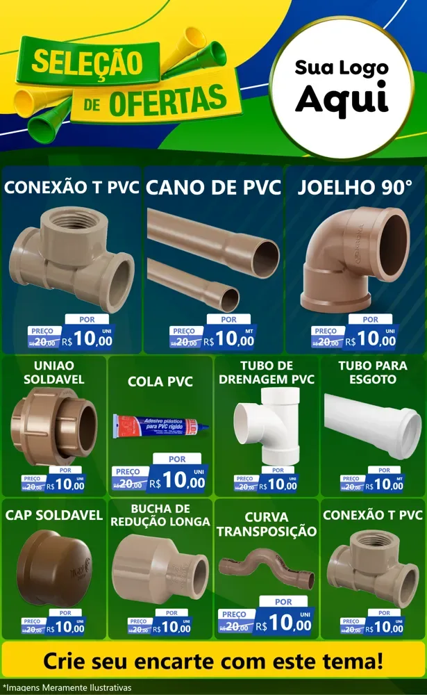 Modelo de Encarte para Encarte Grande com o tema Seleção de Ofertas - Copa para Tubos e conexões