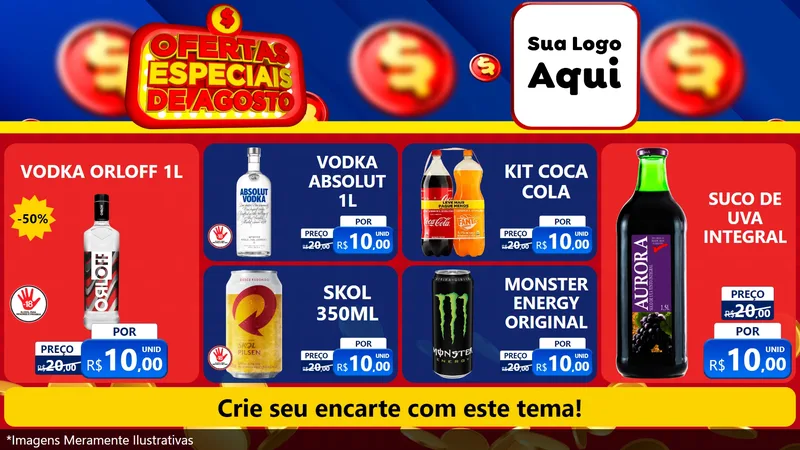 Modelo de TV para TV Horizontal com o tema Ofertas Especiais de Agosto para Distribuidora de bebidas