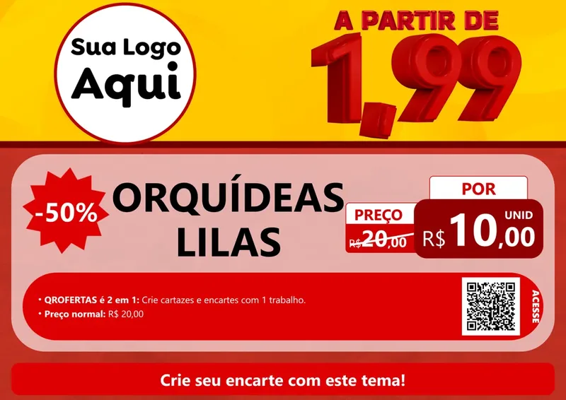 Modelo de Cartaz para Cartaz A4 Horizontal com o tema A Partir de Um e Noventa e Nove - 1,99 para Floricultura e jardim