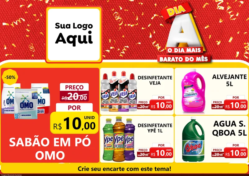 Modelo de Encarte para Encarte A4 Horizontal com o tema Dia A o Dia Mais Barato do Mês para Produtos de Limpeza