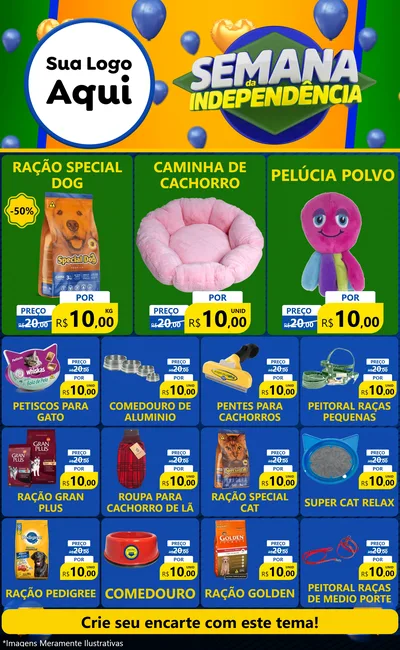 Modelo de Encarte para Encarte Grande com o tema Semana da Independência para Pet Shop