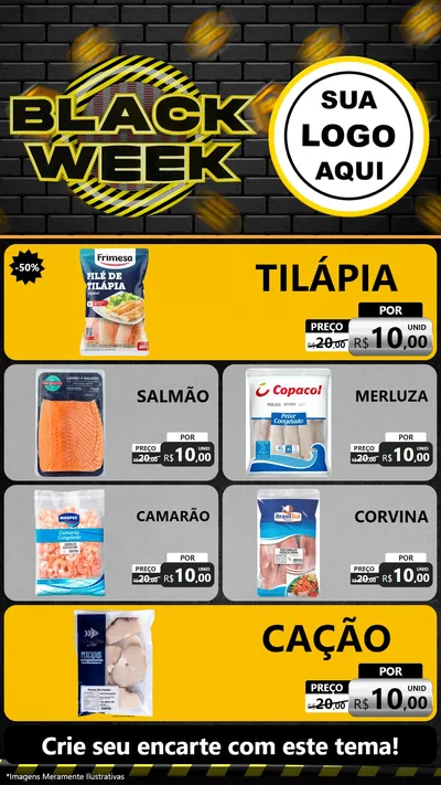 Modelo de TV para TV Vertical com o tema Black Week para Peixaria