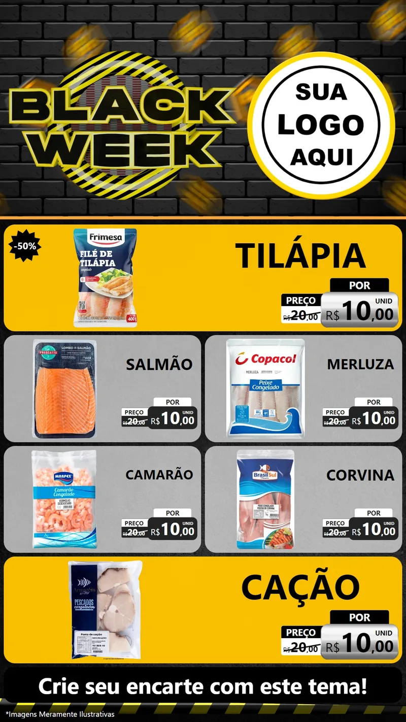 Modelo de TV para TV Vertical com o tema Black Week para Peixaria