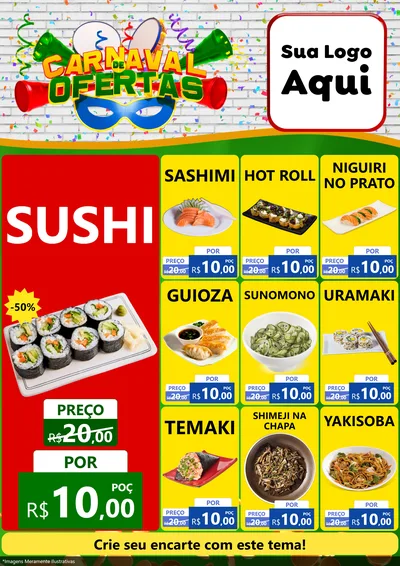 Modelo de Encarte para Encarte A4 Vertical com o tema Carnaval de Ofertas para Comida japonesa
