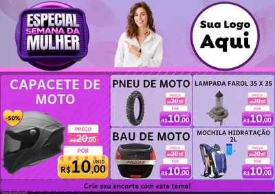 Modelo de Encarte para Encarte A4 Horizontal com o tema Especial Semana da Mulher para Moto peças