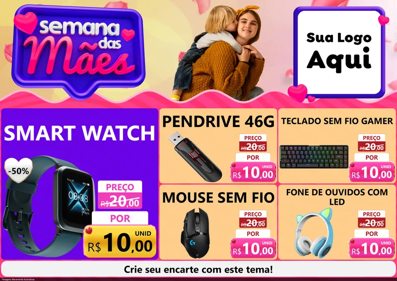 Modelo de Encarte para Encarte A4 Horizontal com o tema Semana das Mães para Informática