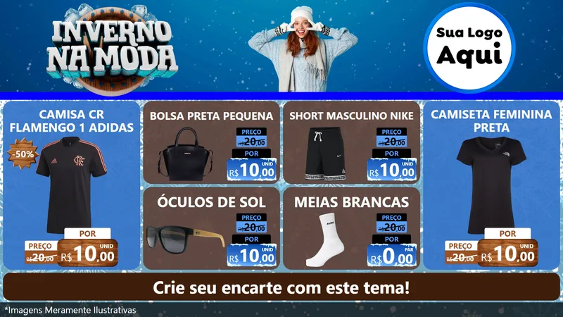 Modelo de TV para TV Horizontal com o tema Inverno na Moda para Roupas e acessórios