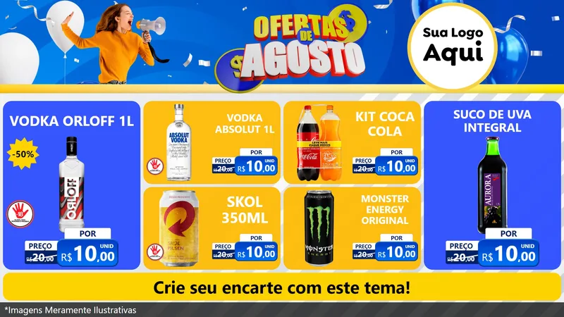 Modelo de TV para TV Horizontal com o tema Ofertas de Agosto para Distribuidora de bebidas