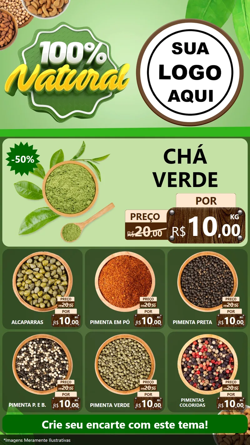 Modelo de Rede Social para Stories com o tema 100% Natural para Produtos Naturais