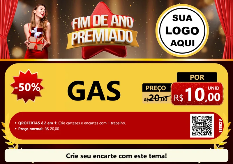 Modelo de Cartaz para Cartaz A4 Horizontal com o tema Fim de Ano Premiado para Água e gás