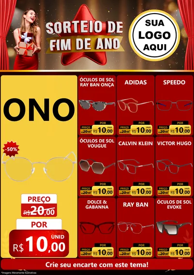 Modelo de Encarte para Encarte A4 Vertical com o tema Sorteio de Fim de Ano para Óticas