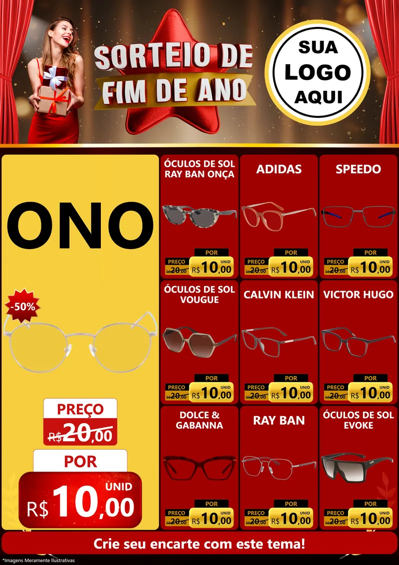 Modelo de Encarte para Encarte A4 Vertical com o tema Sorteio de Fim de Ano para Óticas