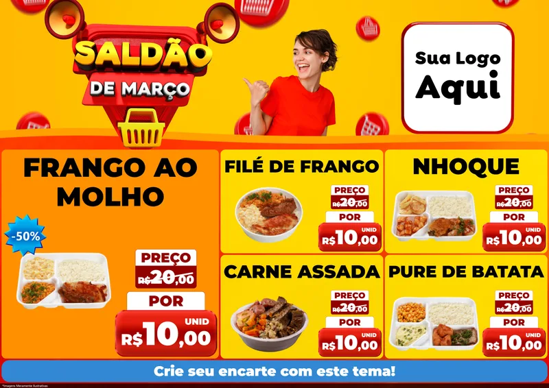 Modelo de Encarte para Encarte A4 Horizontal com o tema Saldão de Março para Restaurante