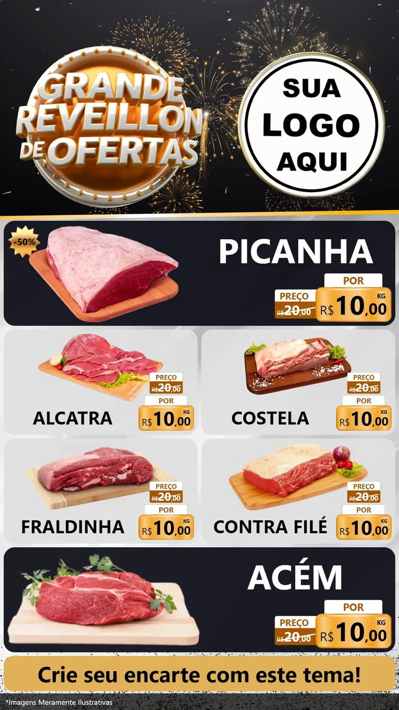 Modelo de TV para TV Vertical com o tema Grande Réveillon de Ofertas para Açougue