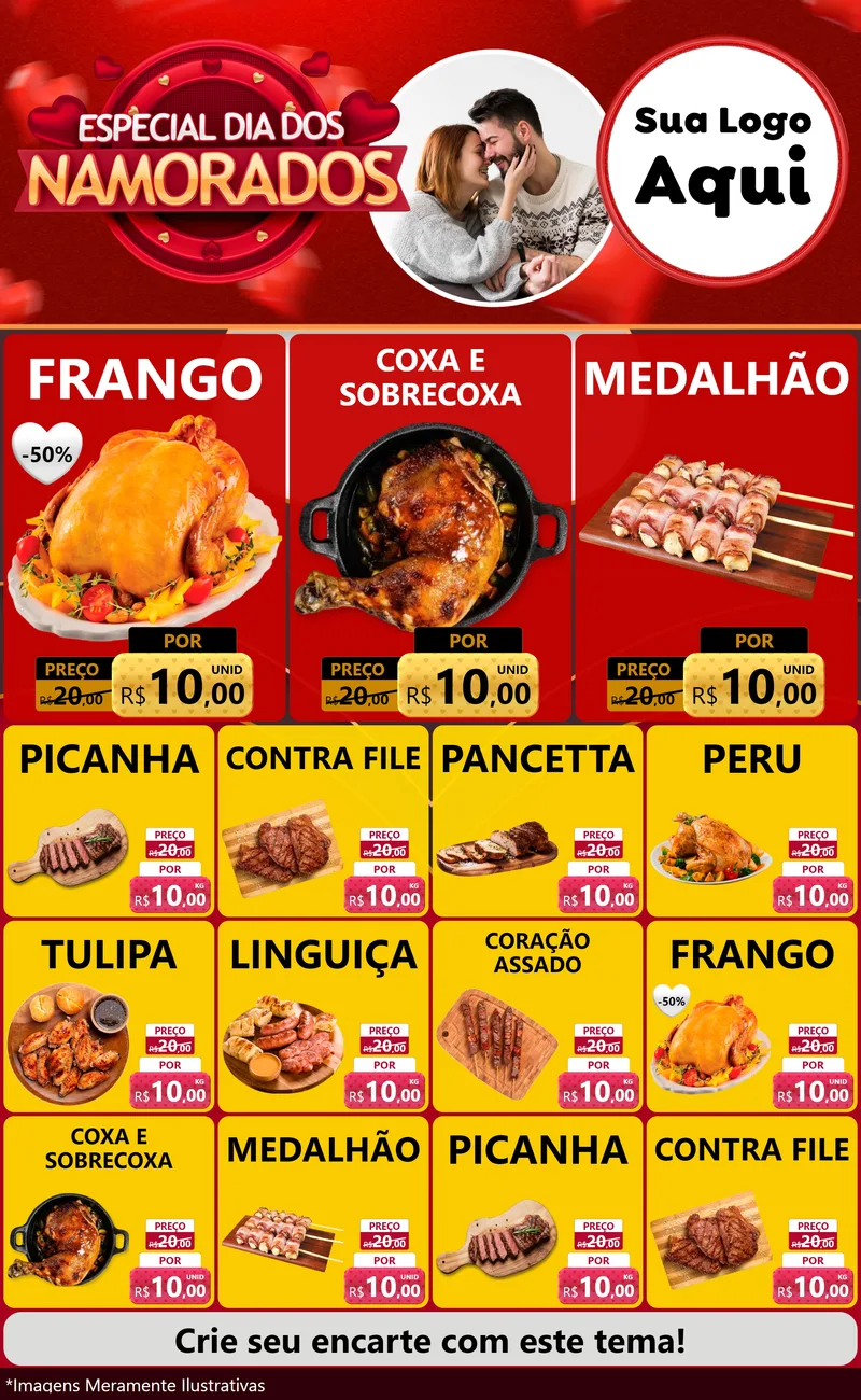 Modelo de Encarte para Encarte Grande com o tema Especial Dia Dos Namorados para Assados