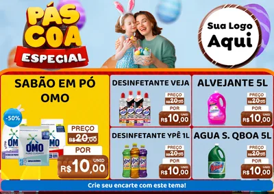 Modelo de Encarte para Encarte A4 Horizontal com o tema Páscoa Especial para Produtos de Limpeza