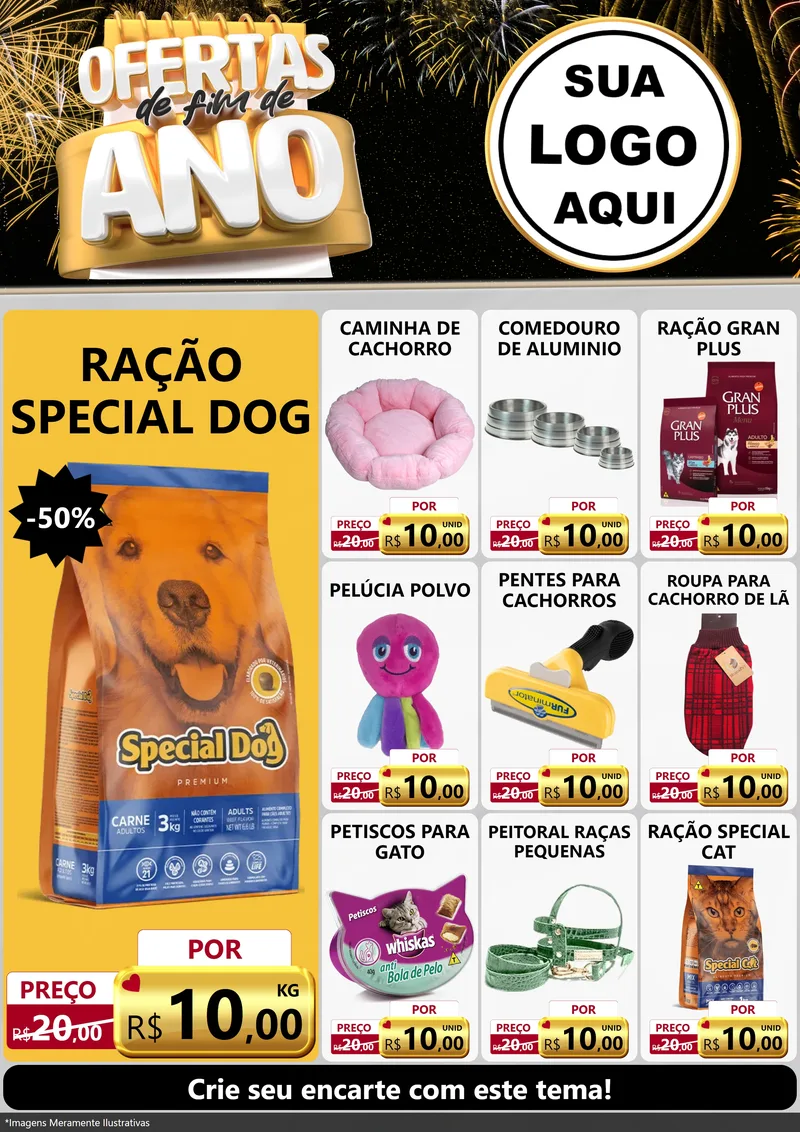 Modelo de Encarte para Encarte A4 Vertical com o tema Ofertas de Fim de Ano para Pet Shop