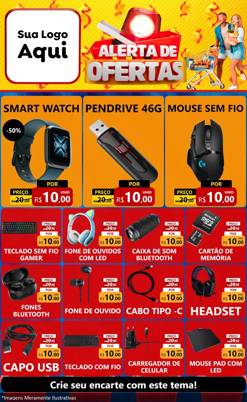 Modelo de Encarte para Encarte Grande com o tema Alerta de Ofertas para Informática