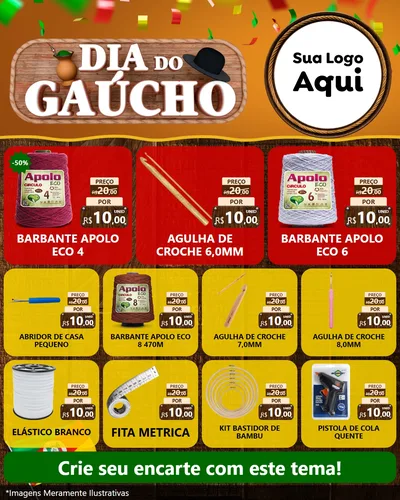 Modelo de Rede Social para Feed Instagram com o tema Dia do Gaúcho para Armarinho e Aviamentos